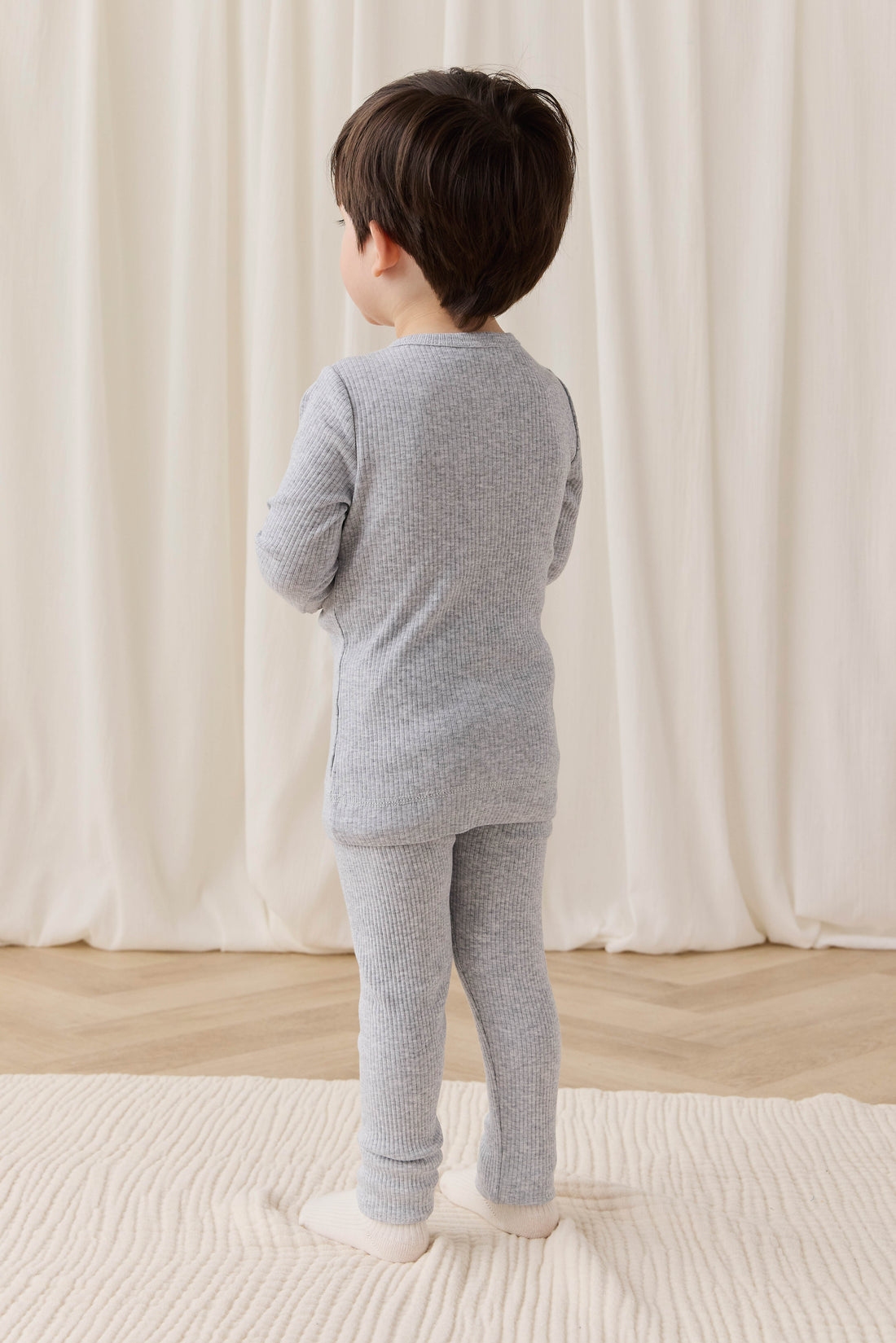 Organic Cotton Modal Long Sleeve Henley - Light Grey Marle Childrens Top from Jamie Kay USA