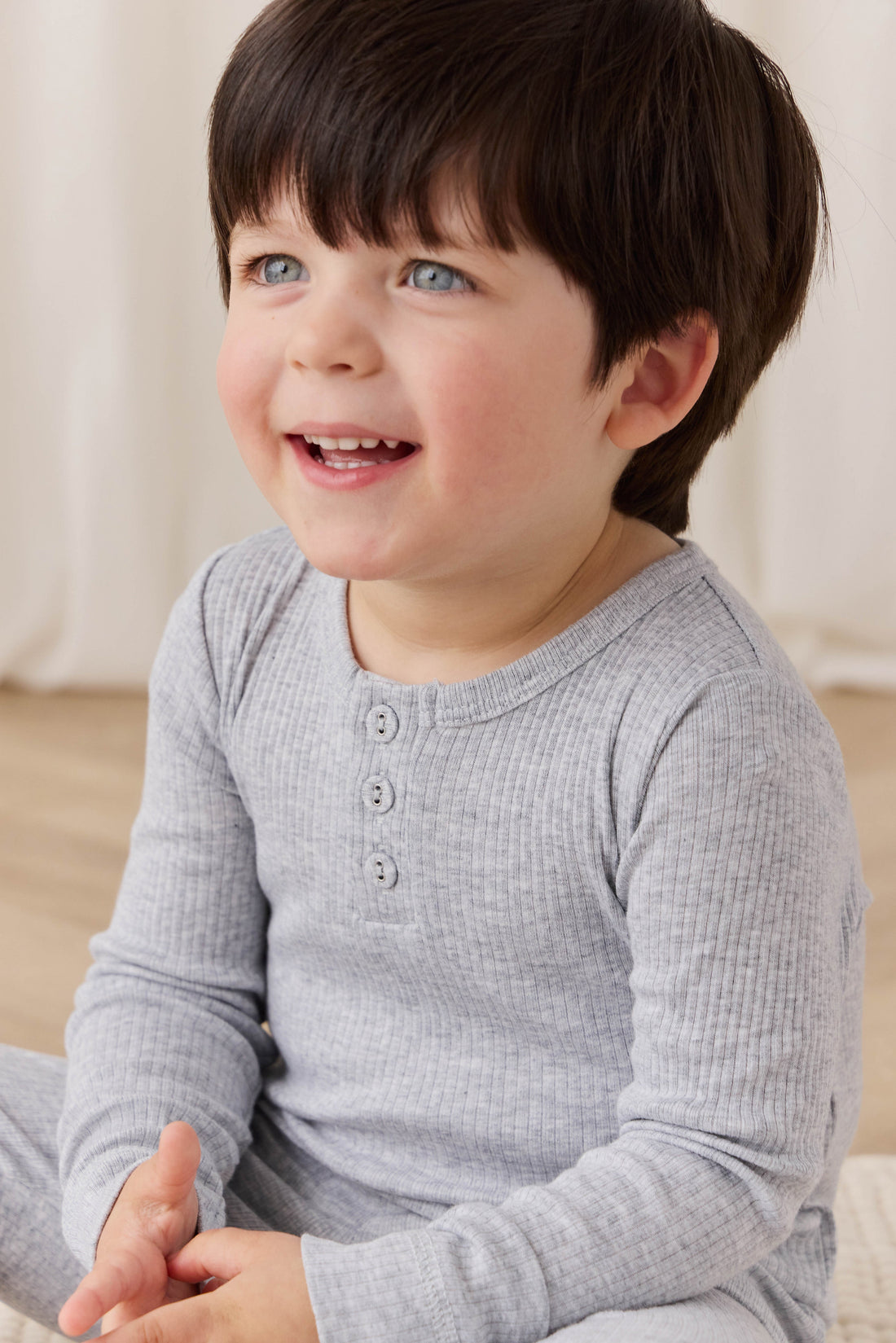 Organic Cotton Modal Long Sleeve Henley - Light Grey Marle Childrens Top from Jamie Kay USA