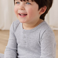 Organic Cotton Modal Long Sleeve Henley - Light Grey Marle Childrens Top from Jamie Kay USA