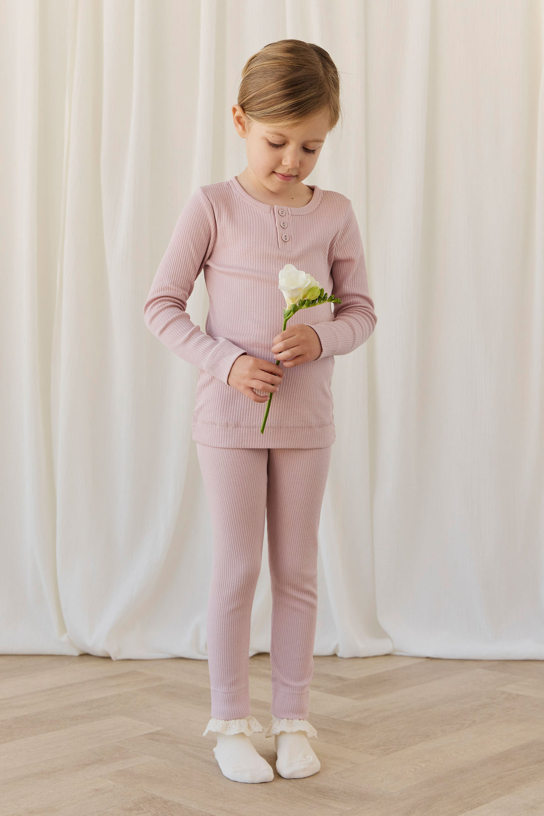 Organic Cotton Modal Long Sleeve Henley - Rose Smoke Childrens Top from Jamie Kay USA