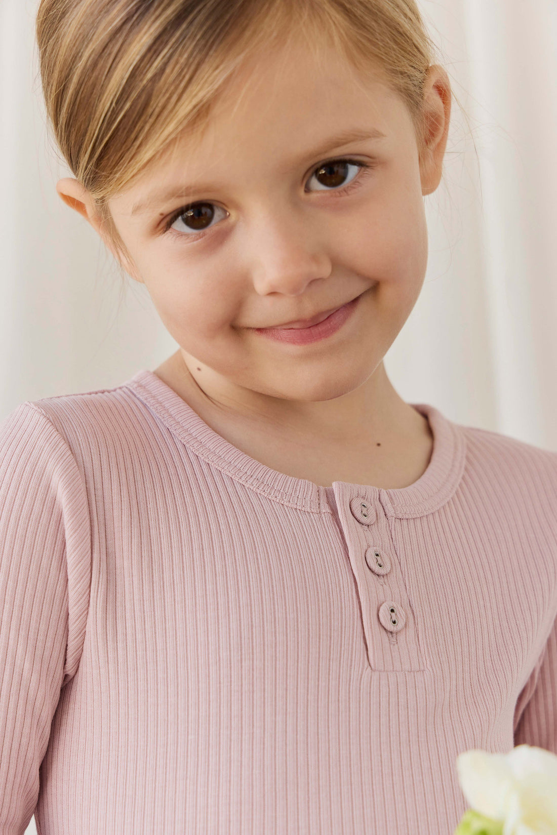 Organic Cotton Modal Long Sleeve Henley - Rose Smoke Childrens Top from Jamie Kay USA