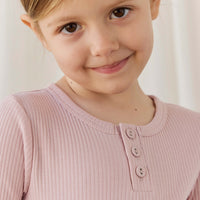 Organic Cotton Modal Long Sleeve Henley - Rose Smoke Childrens Top from Jamie Kay USA