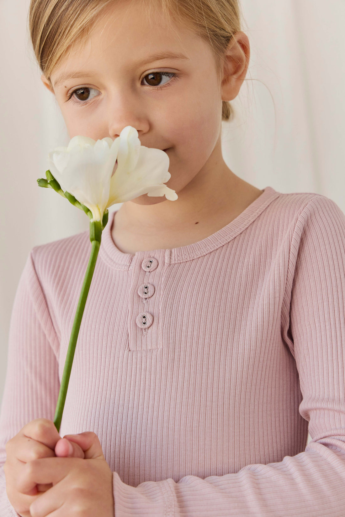 Organic Cotton Modal Long Sleeve Henley - Rose Smoke Childrens Top from Jamie Kay USA