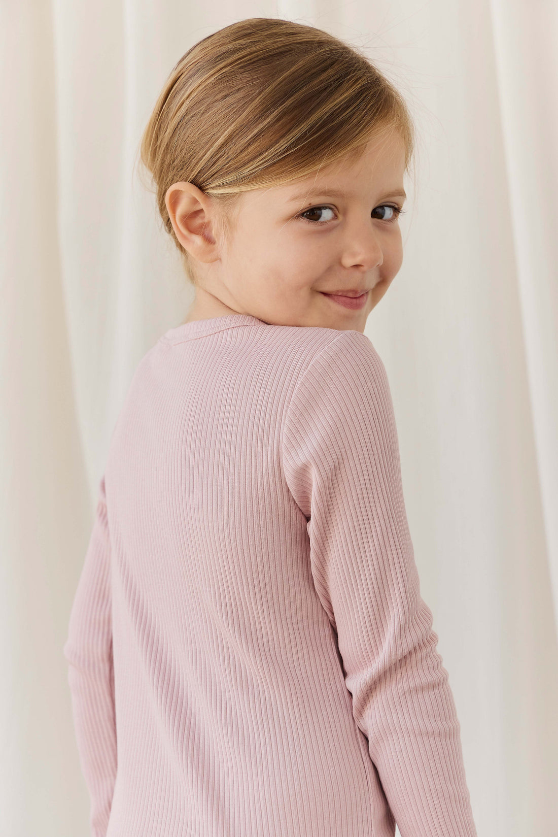 Organic Cotton Modal Long Sleeve Henley - Rose Smoke Childrens Top from Jamie Kay USA