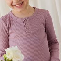 Organic Cotton Modal Long Sleeve Henley - Woodrose Childrens Top from Jamie Kay USA