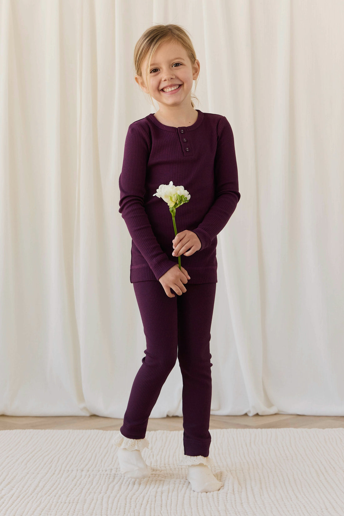Organic Cotton Modal Long Sleeve Henley - Fig Childrens Top from Jamie Kay USA