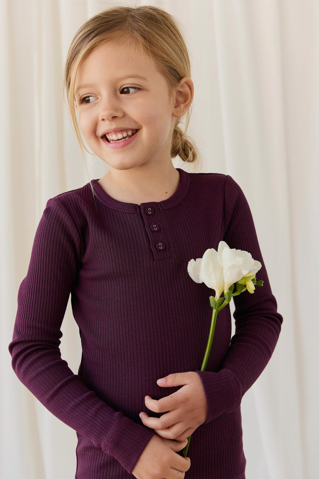 Organic Cotton Modal Long Sleeve Henley - Fig Childrens Top from Jamie Kay USA