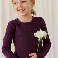 Organic Cotton Modal Long Sleeve Henley - Fig Childrens Top from Jamie Kay USA