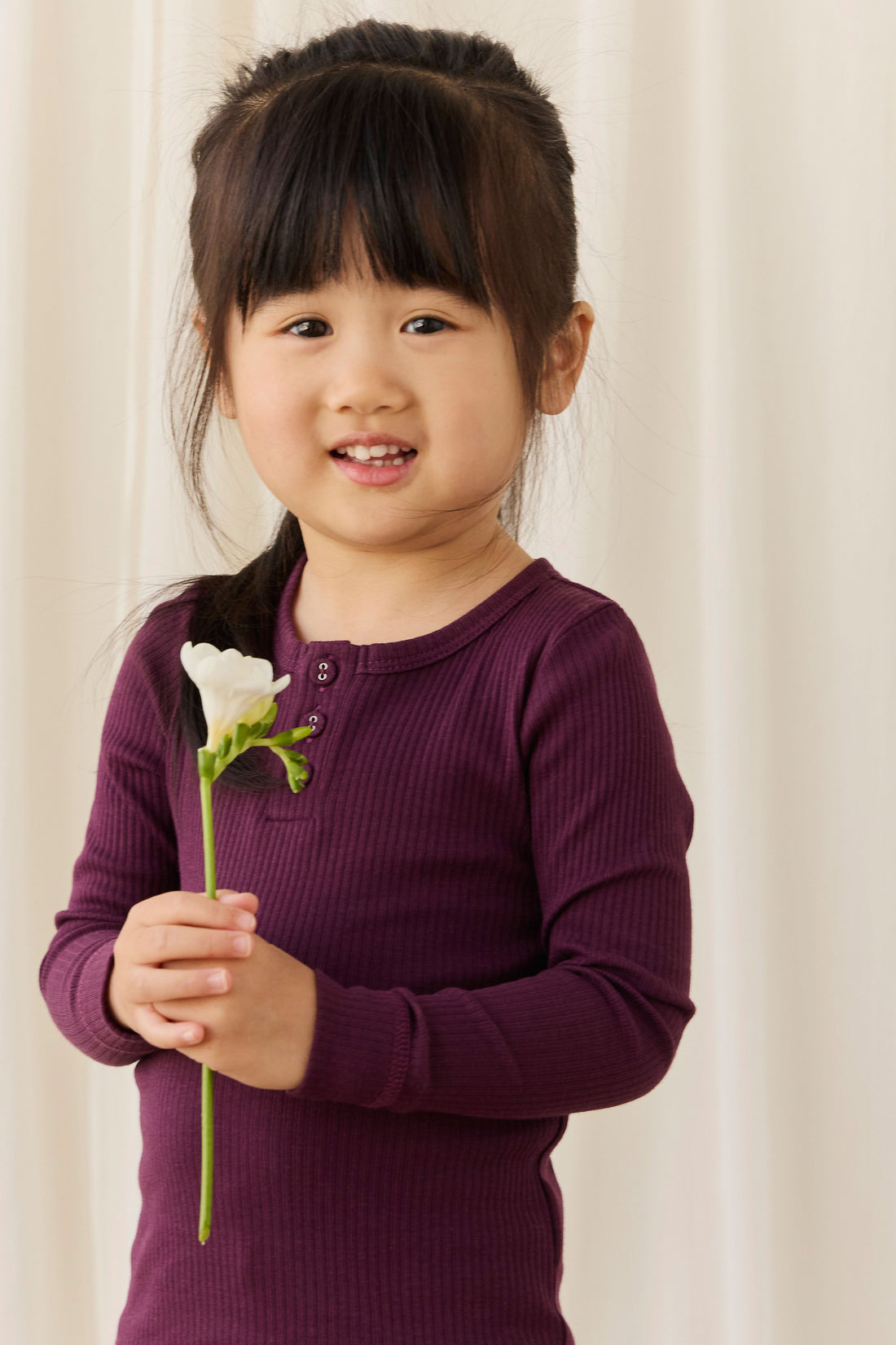 Organic Cotton Modal Long Sleeve Henley - Fig Childrens Top from Jamie Kay USA
