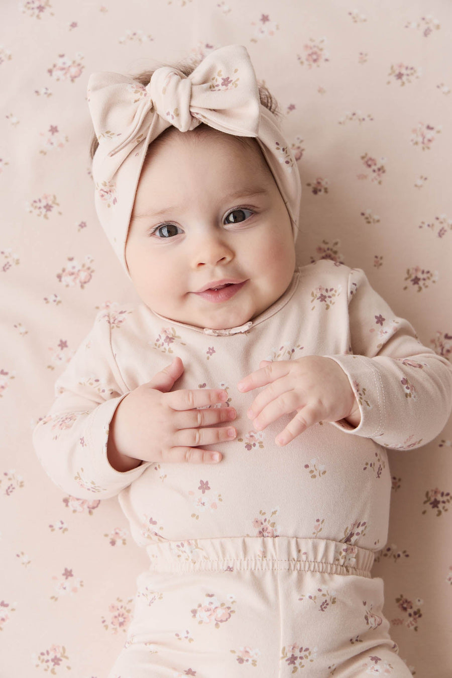 Organic Cotton Long Sleeve Bodysuit - Petite Fleur Soft Peony Childrens Bodysuit from Jamie Kay USA