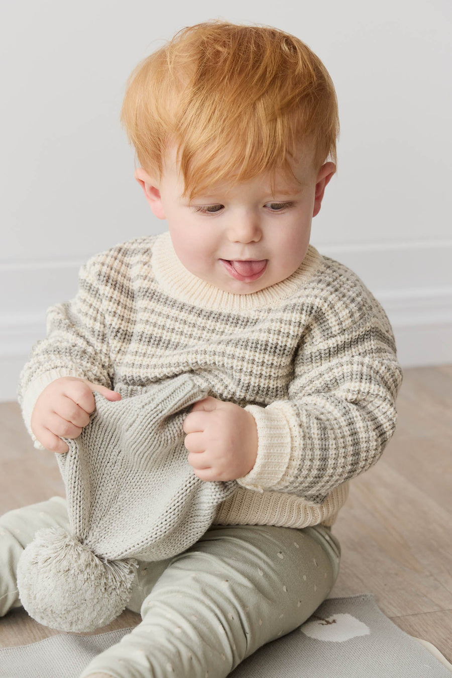 Leon Jumper - Harvest Stripe Moss/Cassava Childrens Jumper from Jamie Kay USA