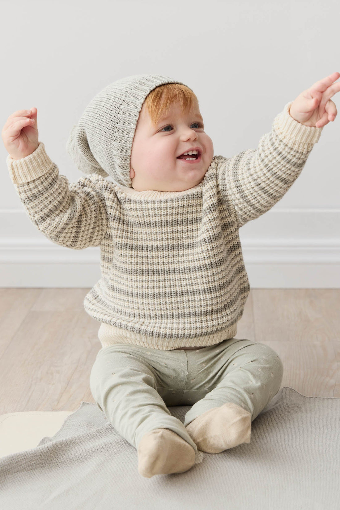 Leon Jumper - Harvest Stripe Moss/Cassava Childrens Jumper from Jamie Kay USA