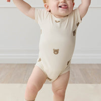 Organic Cotton Hudson Short Sleeve Bodysuit - Bobbie Bear Tofu Childrens Bodysuit from Jamie Kay USA