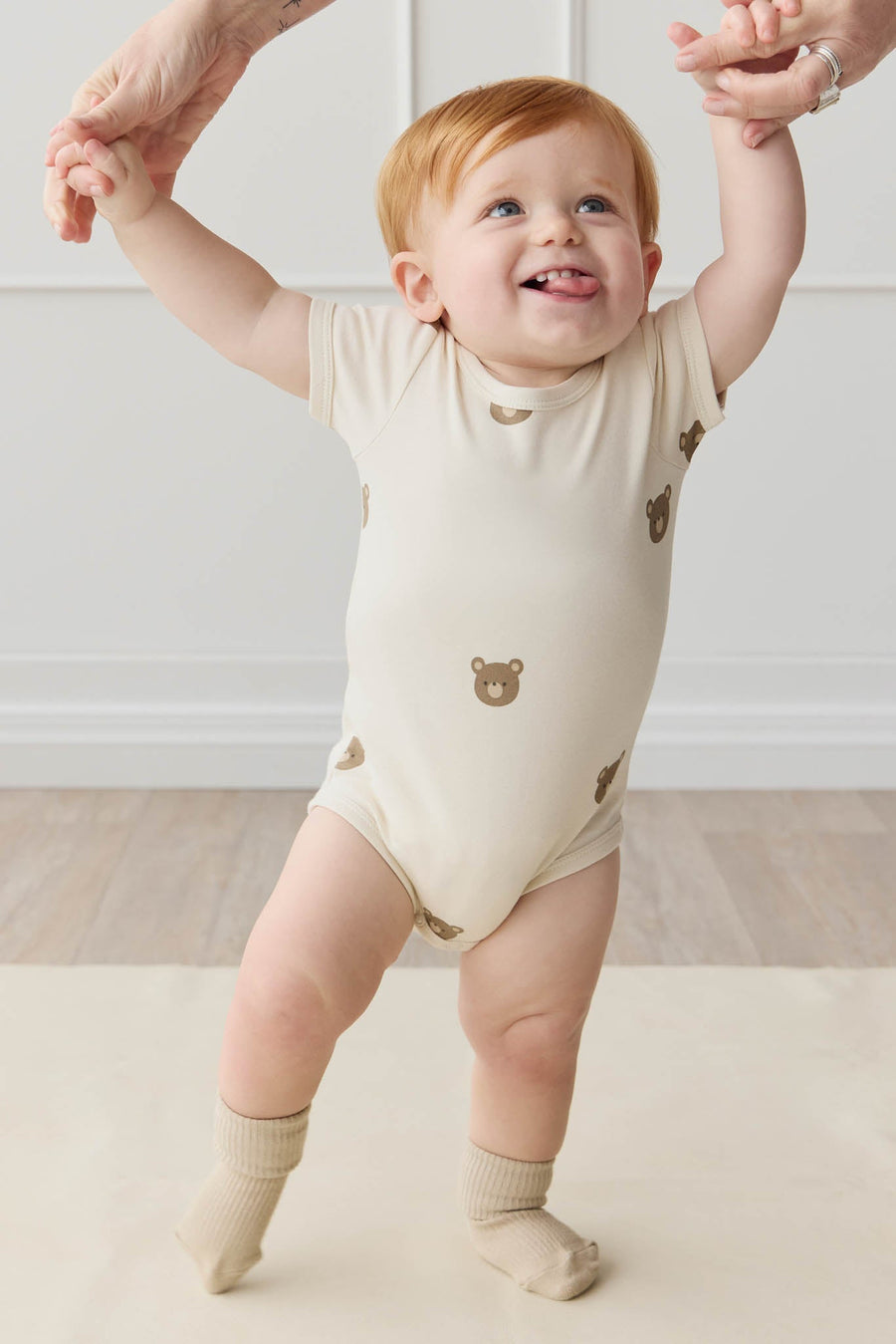 Organic Cotton Hudson Short Sleeve Bodysuit - Bobbie Bear Tofu Childrens Bodysuit from Jamie Kay USA