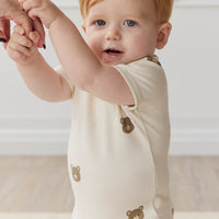 Organic Cotton Hudson Short Sleeve Bodysuit - Bobbie Bear Tofu Childrens Bodysuit from Jamie Kay USA