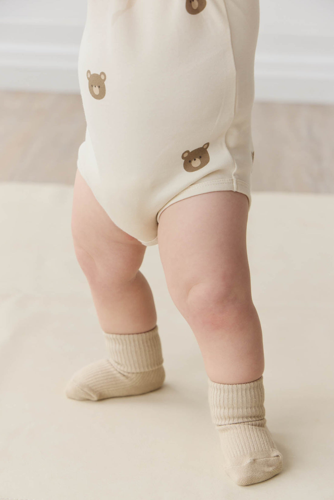 Organic Cotton Hudson Short Sleeve Bodysuit - Bobbie Bear Tofu Childrens Bodysuit from Jamie Kay USA