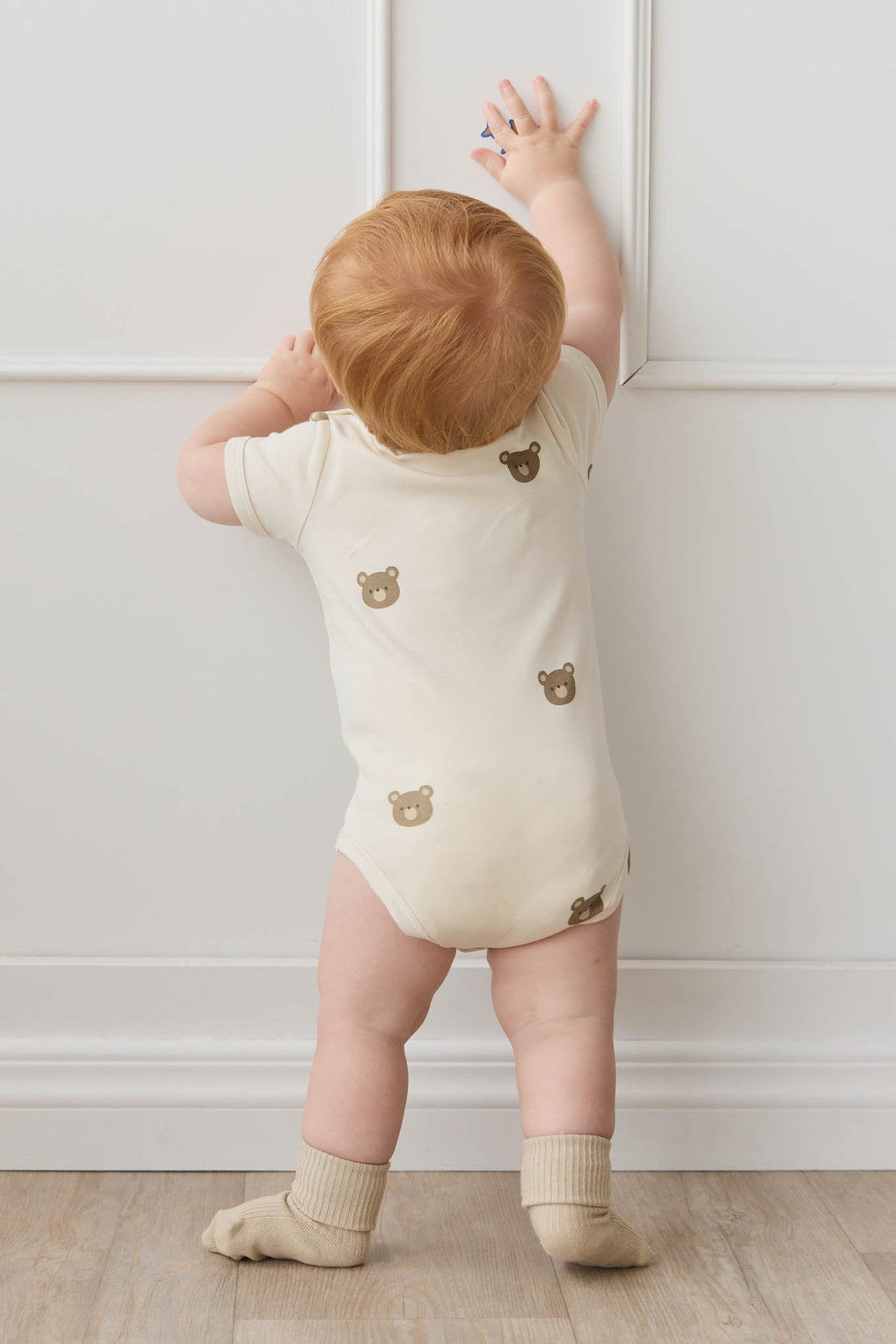 Organic Cotton Hudson Short Sleeve Bodysuit - Bobbie Bear Tofu Childrens Bodysuit from Jamie Kay USA