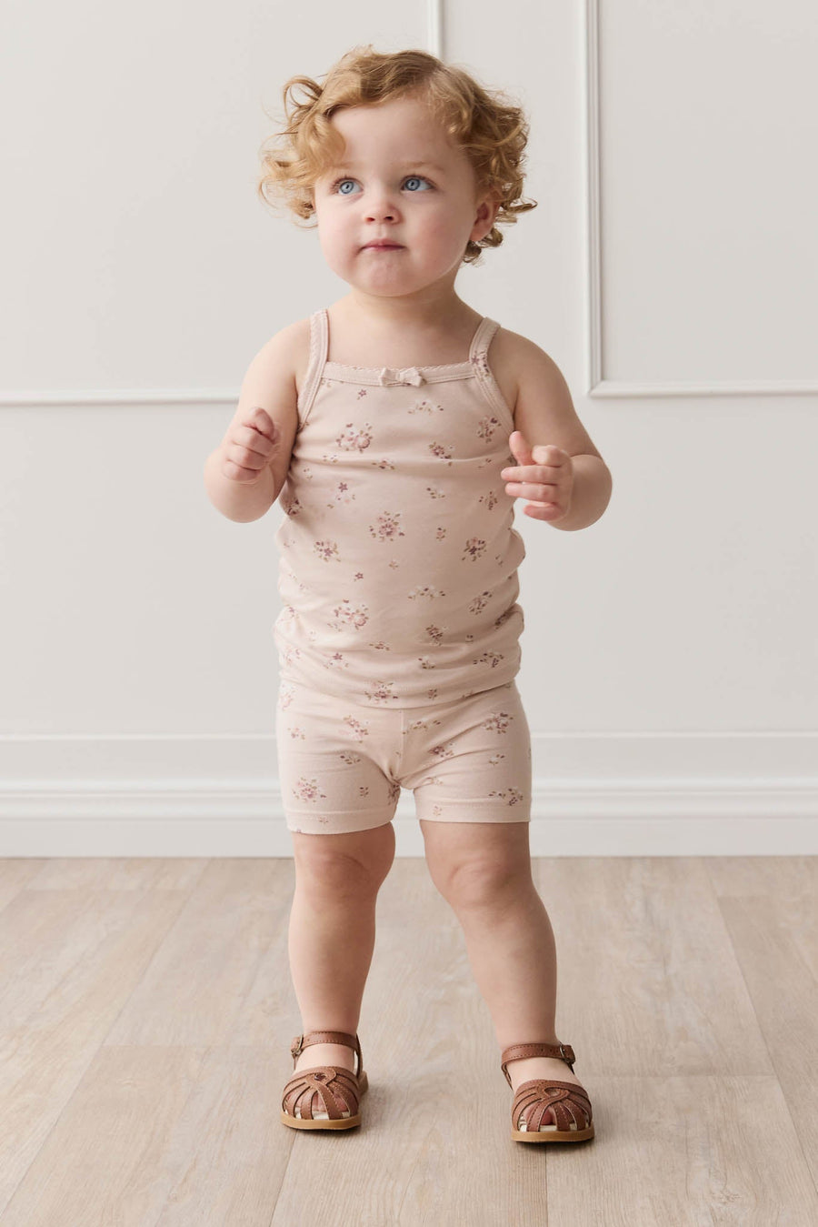 Organic Cotton Everyday Bike Short - Petite Fleur Soft Peony Childrens Short from Jamie Kay USA