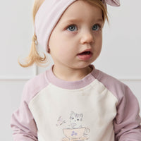 Organic Cotton Tao Sweatshirt - Parchment Kitty Teacup Lilac Childrens Top from Jamie Kay USA