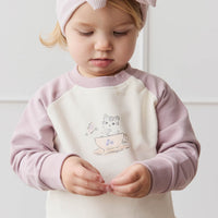 Organic Cotton Tao Sweatshirt - Parchment Kitty Teacup Lilac Childrens Top from Jamie Kay USA