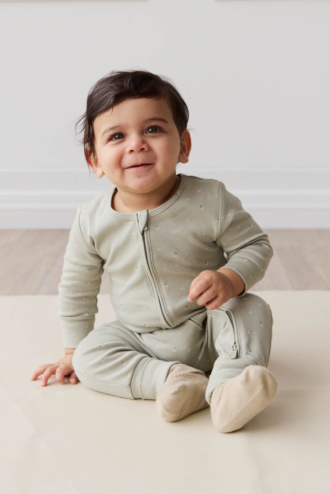 Organic Cotton Reese Zip Onepiece - Fresh Apples Abbey Stone Childrens Onepiece from Jamie Kay USA