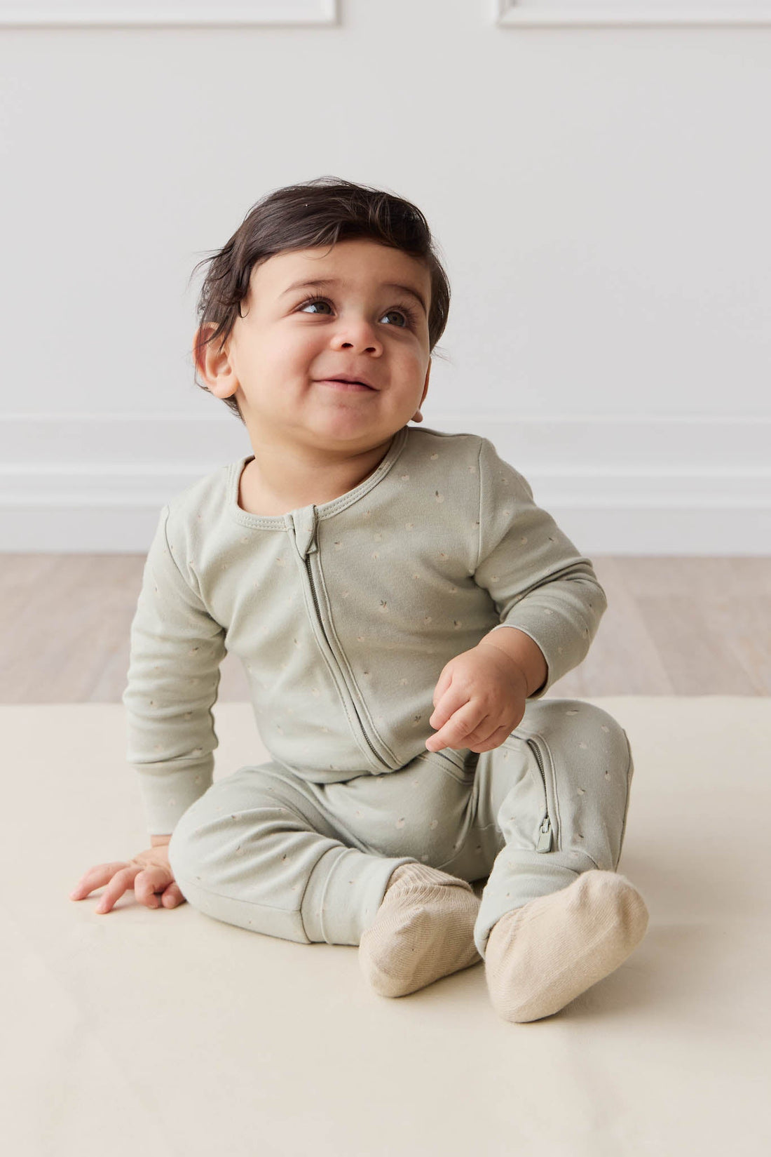 Organic Cotton Reese Zip Onepiece - Fresh Apples Abbey Stone Childrens Onepiece from Jamie Kay USA