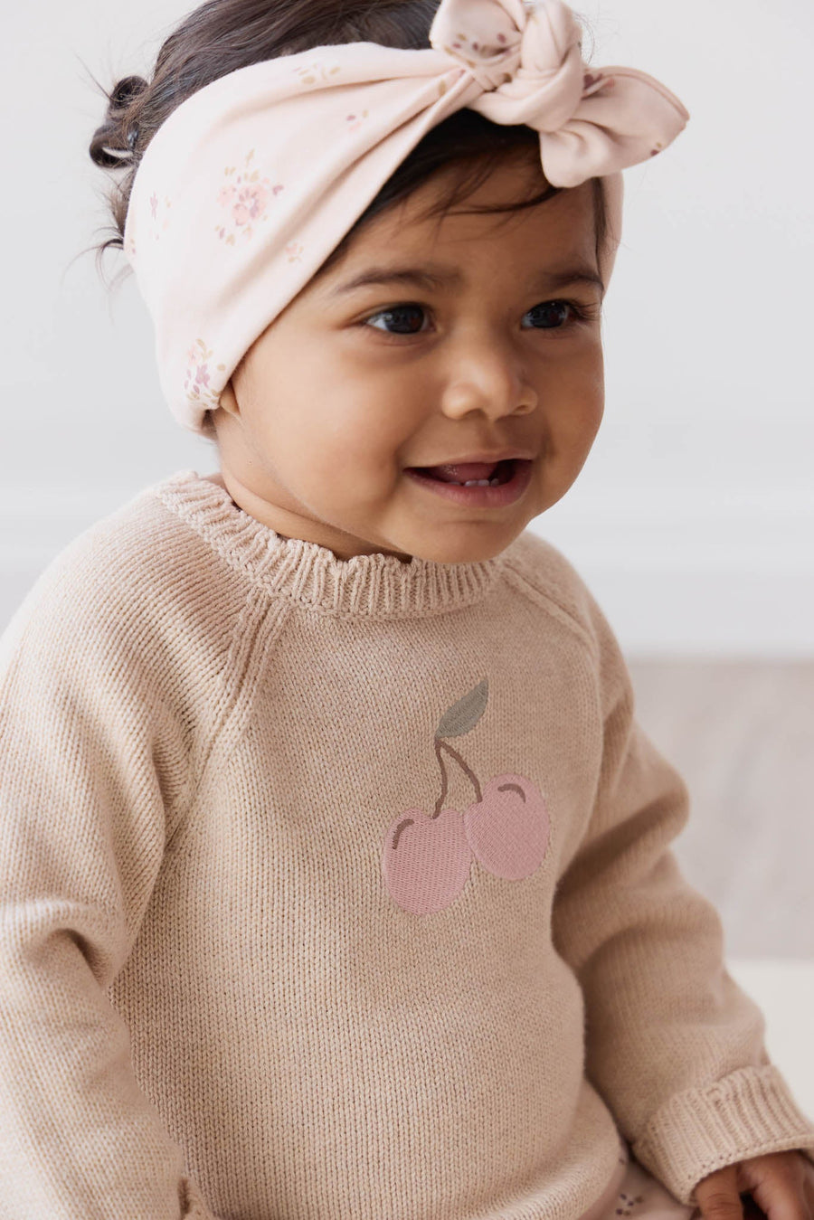 Audrey Jumper - Oatmeal Marle Cherry Love Childrens Jumper from Jamie Kay USA