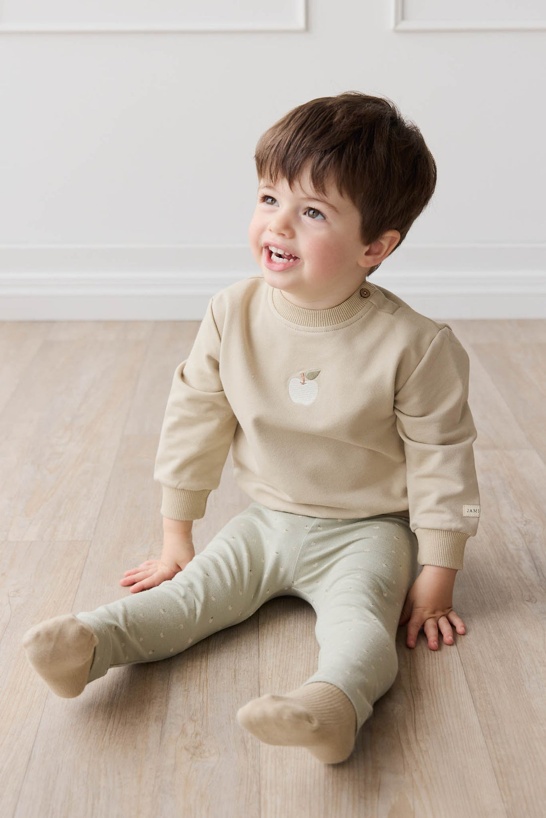 Organic Cotton Jalen Oversized Jumper - Biscuit Fresh Apple Childrens Sweatshirting from Jamie Kay USA