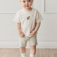 Pima Cotton Marley Short - Narrow Stripe Moss/Cloud Childrens Short from Jamie Kay USA