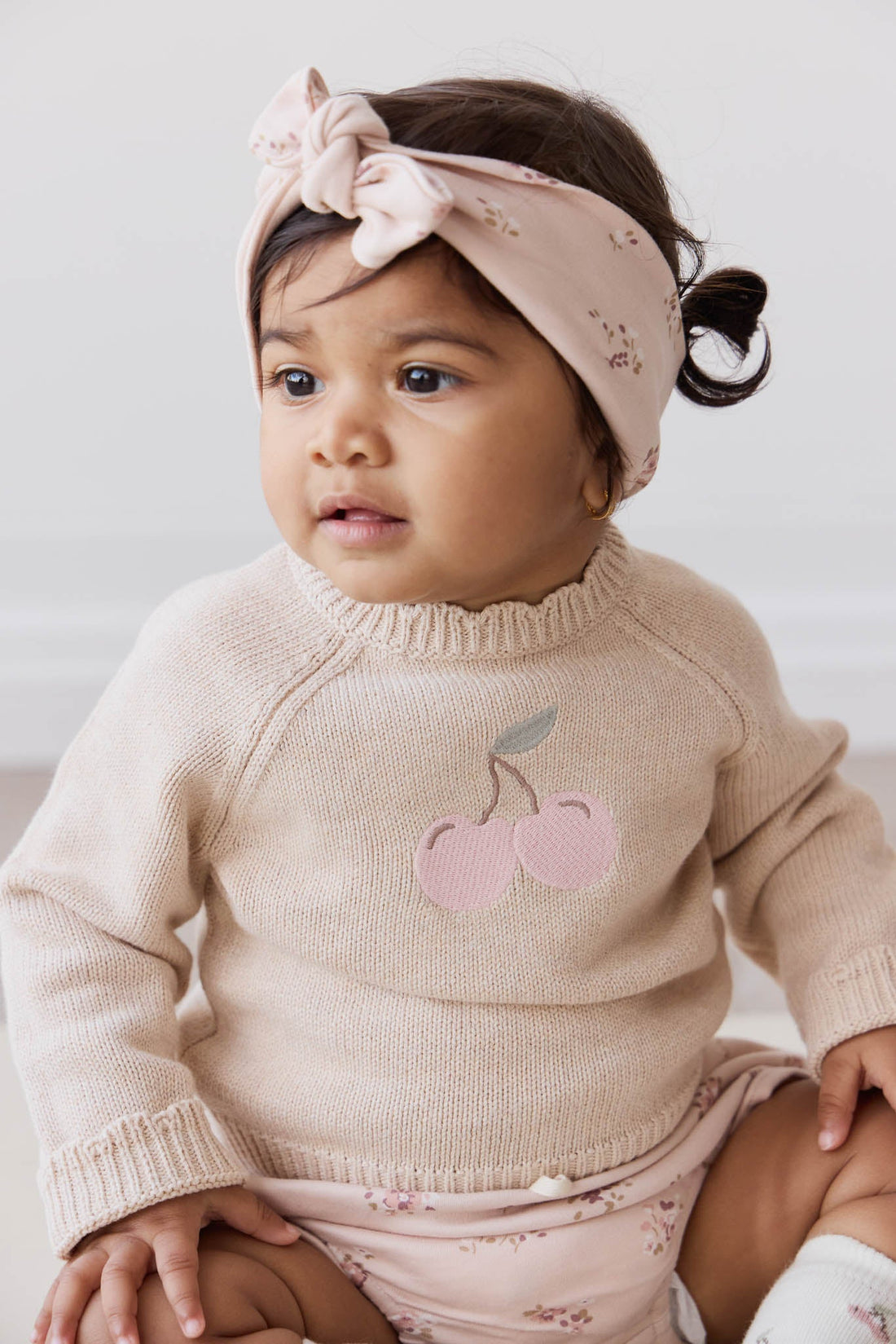 Audrey Jumper - Oatmeal Marle Cherry Love Childrens Jumper from Jamie Kay USA