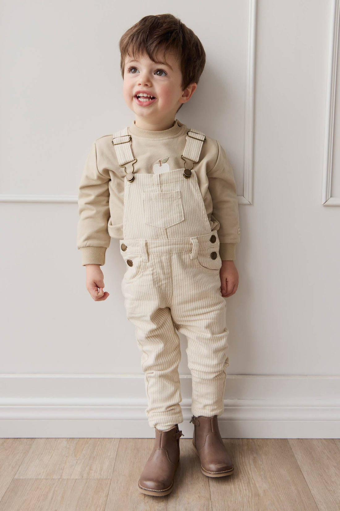 Jordie Overall - Fine Stripe Biscuit/Cloud Childrens Overall from Jamie Kay USA