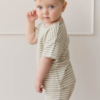 Pima Cotton Hunter Tee - Narrow Stripe Moss/Cloud Childrens Top from Jamie Kay USA