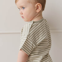 Pima Cotton Hunter Tee - Narrow Stripe Moss/Cloud Childrens Top from Jamie Kay USA