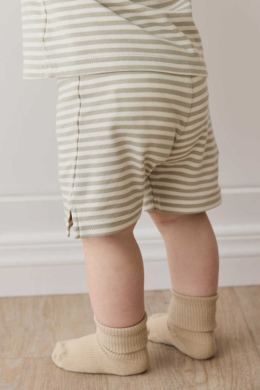 Pima Cotton Marley Short - Narrow Stripe Moss/Cloud Childrens Short from Jamie Kay USA