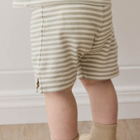 Pima Cotton Marley Short - Narrow Stripe Moss/Cloud Childrens Short from Jamie Kay USA