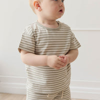 Pima Cotton Marley Short - Narrow Stripe Moss/Cloud Childrens Short from Jamie Kay USA