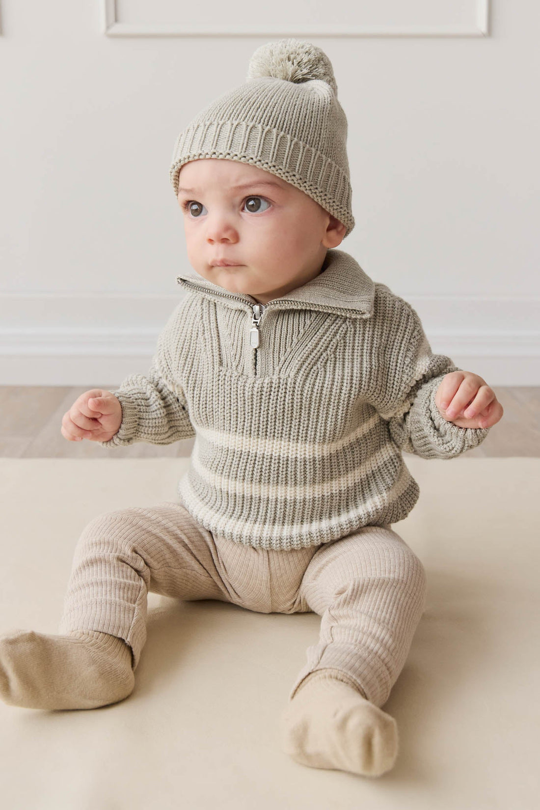 Jack Zip Jumper - Moss Marle Stripe Childrens Jumper from Jamie Kay USA