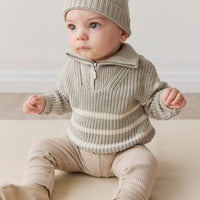 Jack Zip Jumper - Moss Marle Stripe Childrens Jumper from Jamie Kay USA