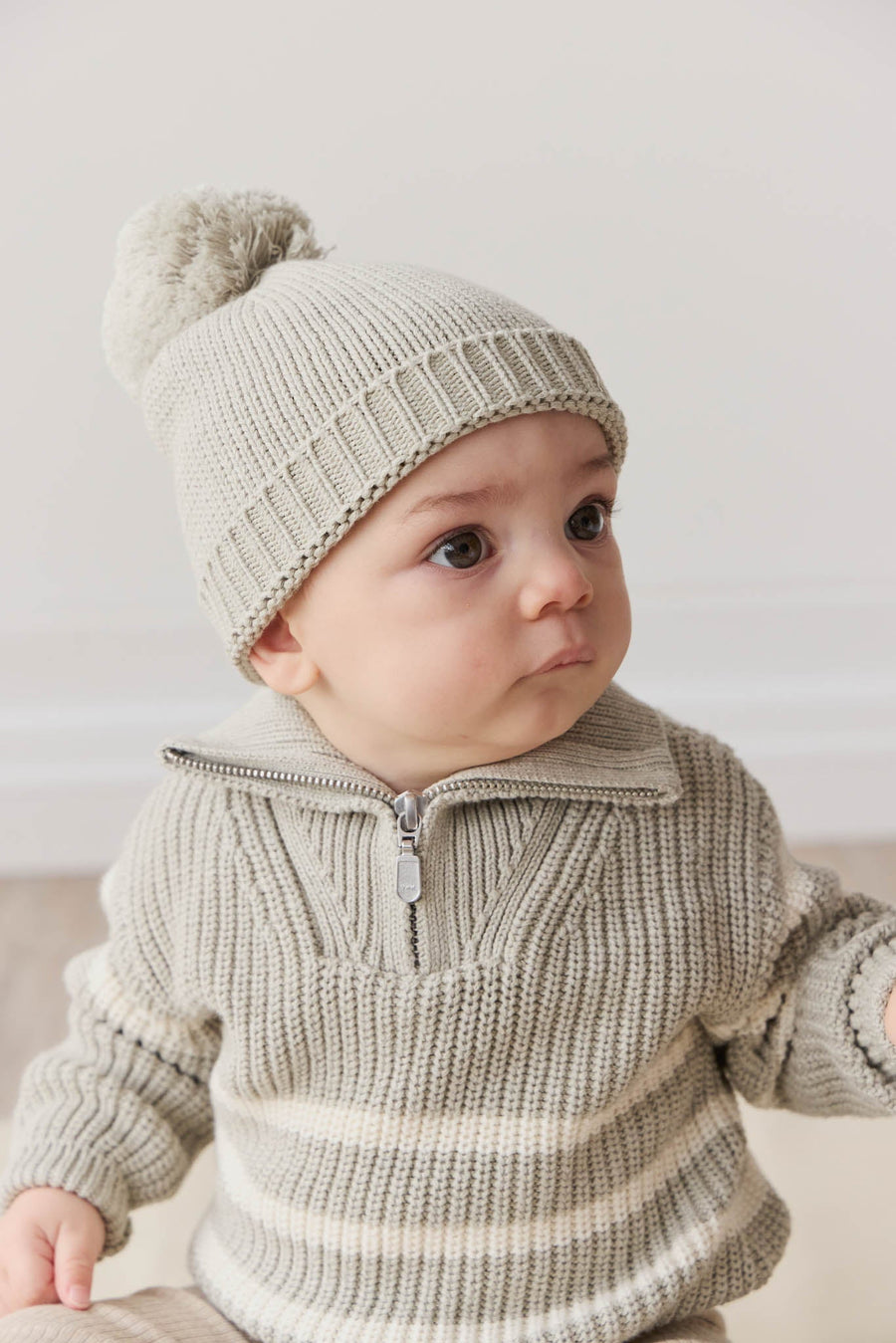 Jack Zip Jumper - Moss Marle Stripe Childrens Jumper from Jamie Kay USA