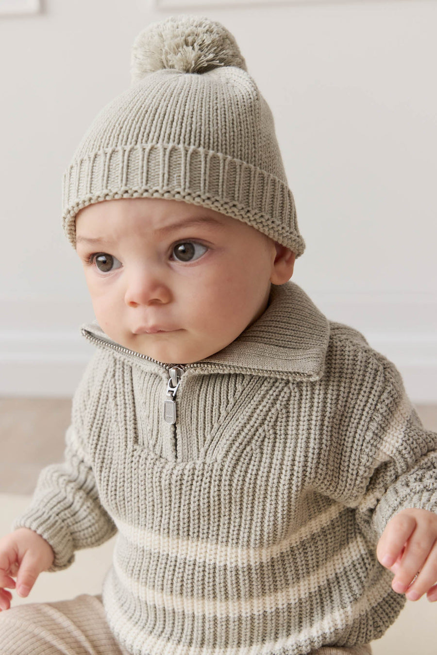 Jack Zip Jumper - Moss Marle Stripe Childrens Jumper from Jamie Kay USA