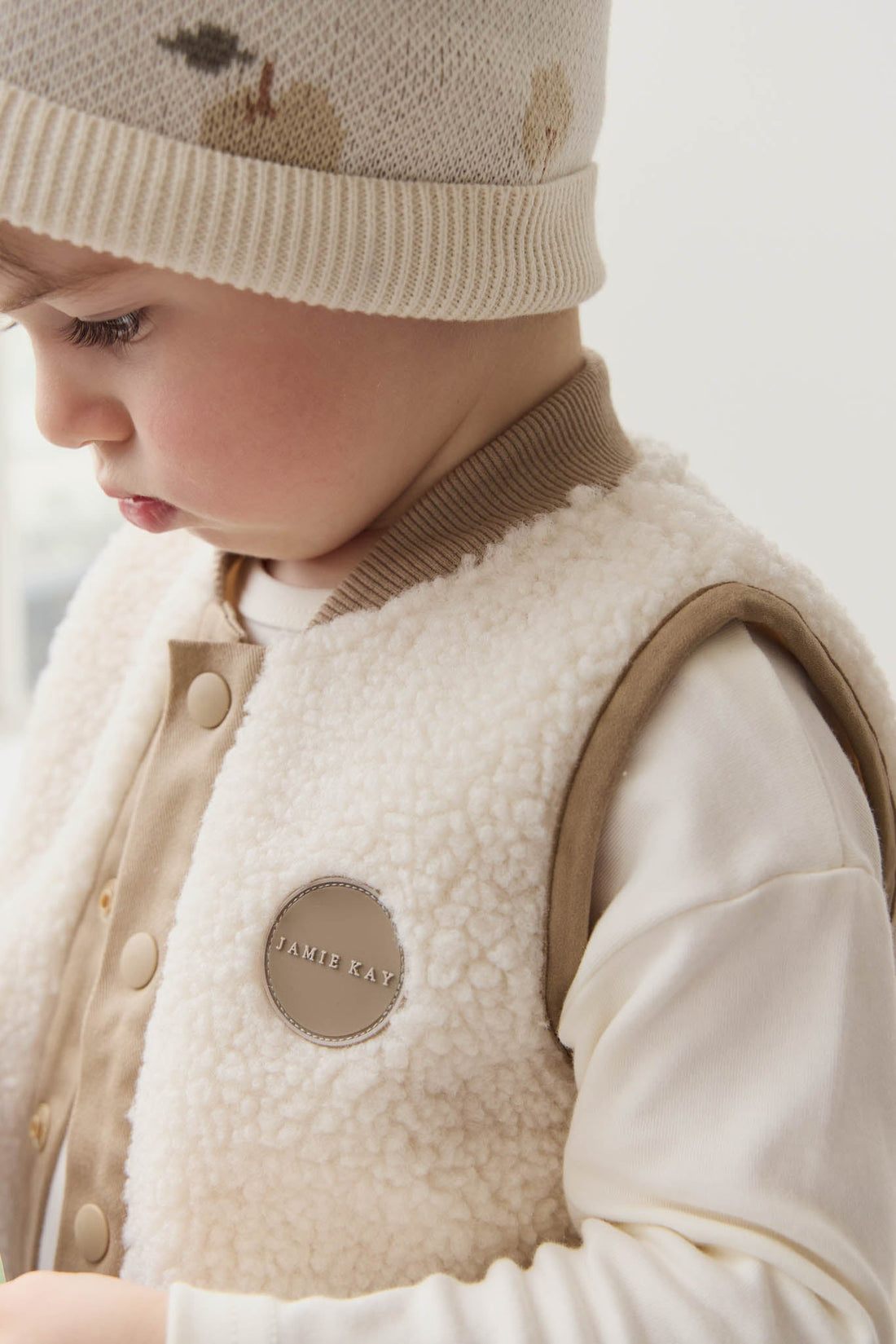 Jody Sherpa Vest - Natural/Cashew Childrens Vest from Jamie Kay USA