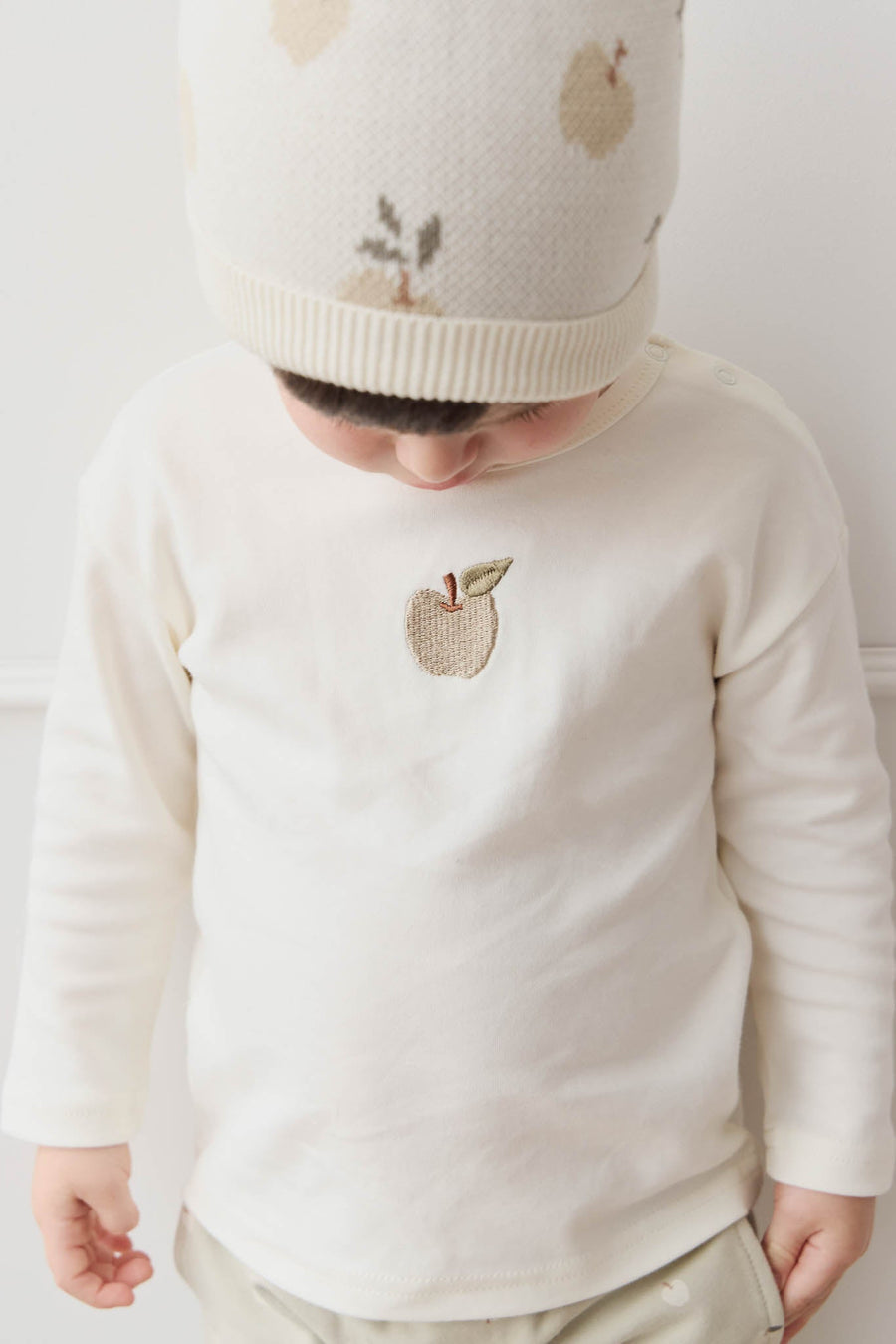 Pima Cotton Arnold Long Sleeve Top - Parchment Fresh Apple Childrens Top from Jamie Kay USA