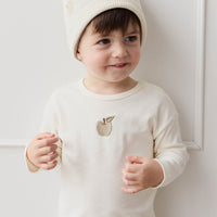 Pima Cotton Arnold Long Sleeve Top - Parchment Fresh Apple Childrens Top from Jamie Kay USA