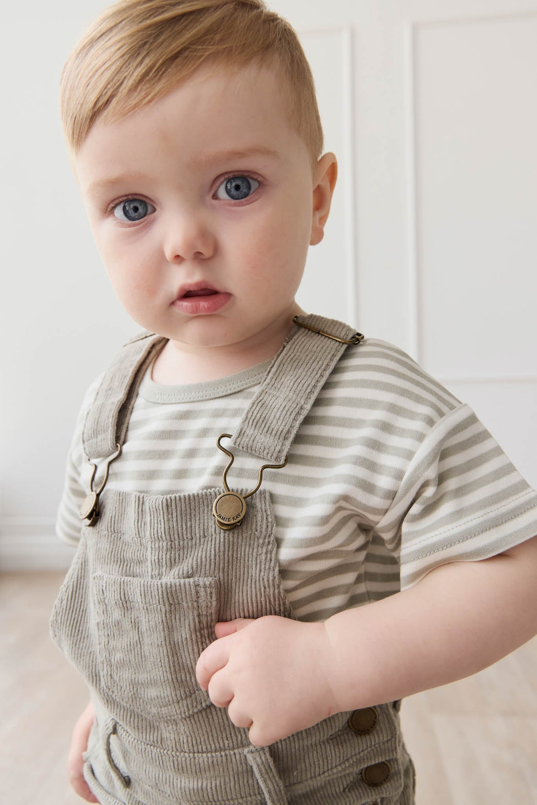 Pima Cotton Hunter Tee - Narrow Stripe Moss/Cloud Childrens Top from Jamie Kay USA