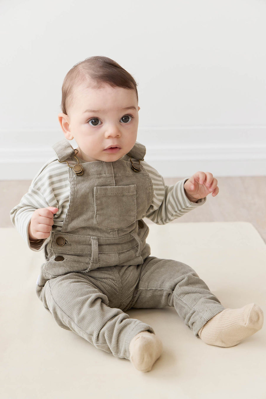 Pima Cotton Arnold Long Sleeve Top - Narrow Stripe Moss/Cloud Childrens Top from Jamie Kay USA