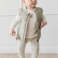 Organic Cotton Modal Everyday Legging - Narrow Stripe Moss/Cloud Childrens Legging from Jamie Kay USA