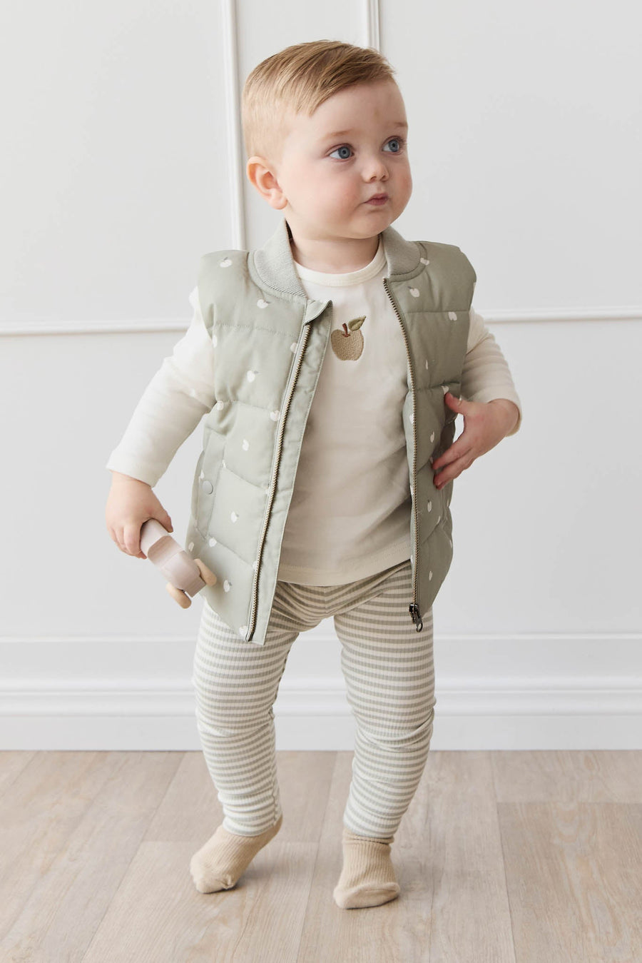 Organic Cotton Modal Everyday Legging - Narrow Stripe Moss/Cloud Childrens Legging from Jamie Kay USA