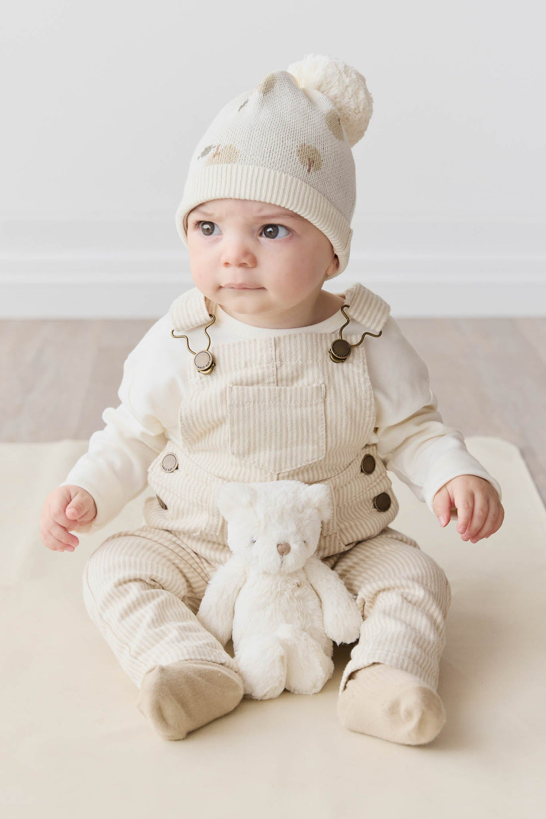 Jordie Overall - Fine Stripe Biscuit/Cloud Childrens Overall from Jamie Kay USA