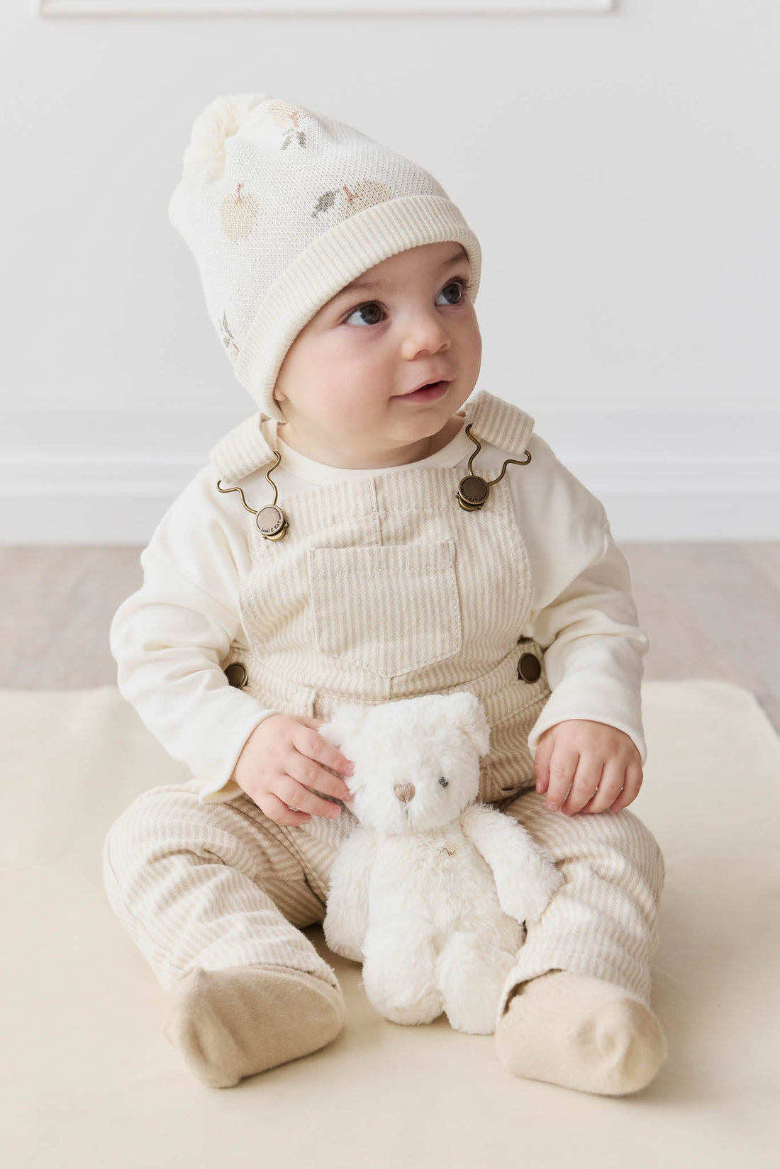 Jordie Overall - Fine Stripe Biscuit/Cloud Childrens Overall from Jamie Kay USA