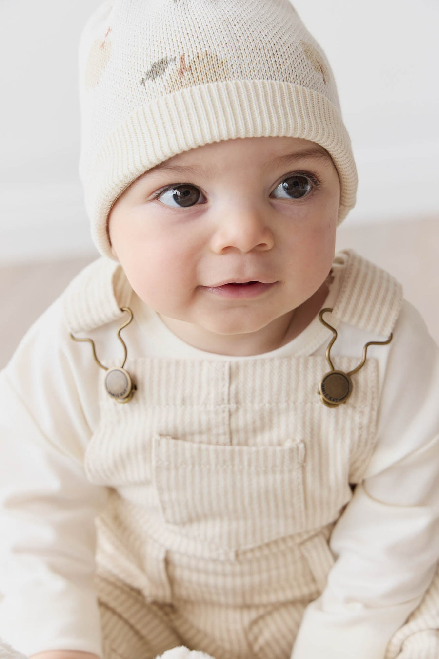 Jordie Overall - Fine Stripe Biscuit/Cloud Childrens Overall from Jamie Kay USA